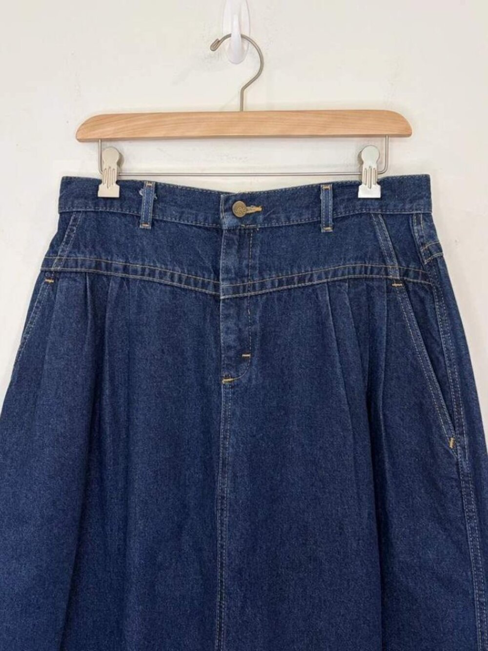 VTG Lee USA Denim Maxi Skirt Sz 16 1990s Pleated A Line Western Cowgirl Modest - Picture 3 of 9